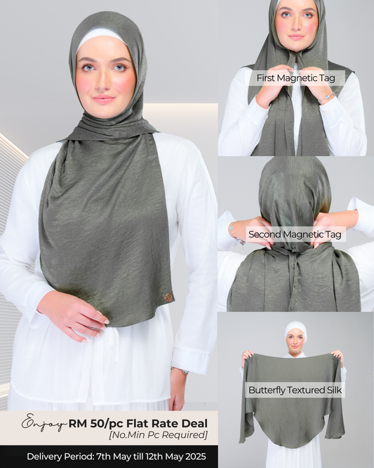 [★New] Instant Tag n' Go Shawl | Textured Silk in Army Green