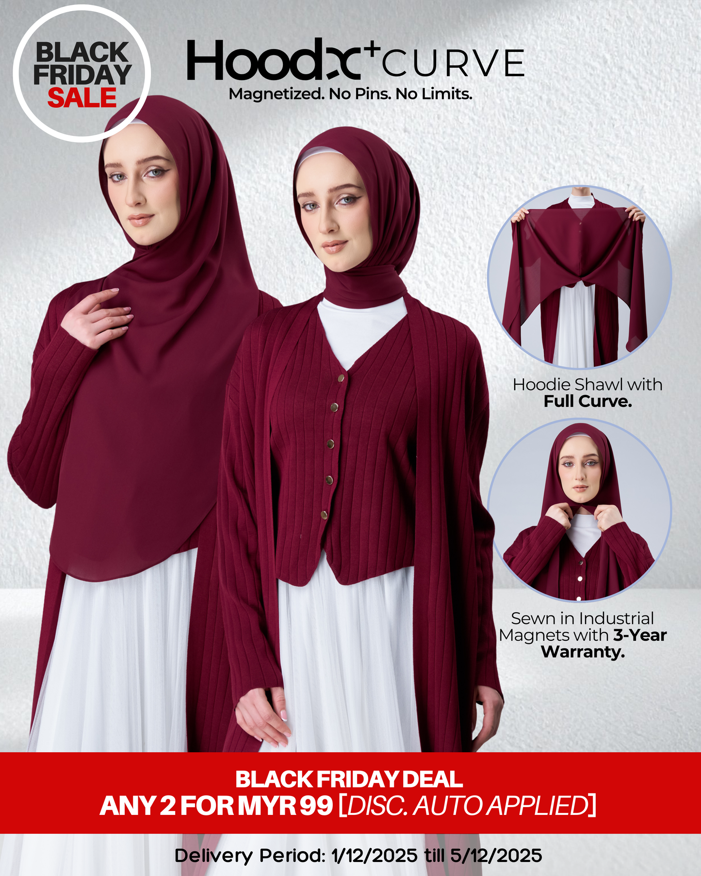 [BFS] HoodX⁺Plus Curve in Romantic Crimson [Korean Chiffon]