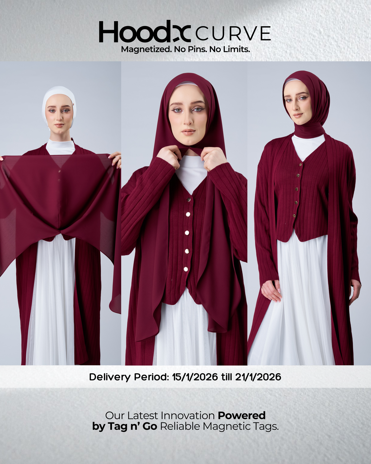 HoodX Curve in Romantic Crimson [Korean Chiffon]