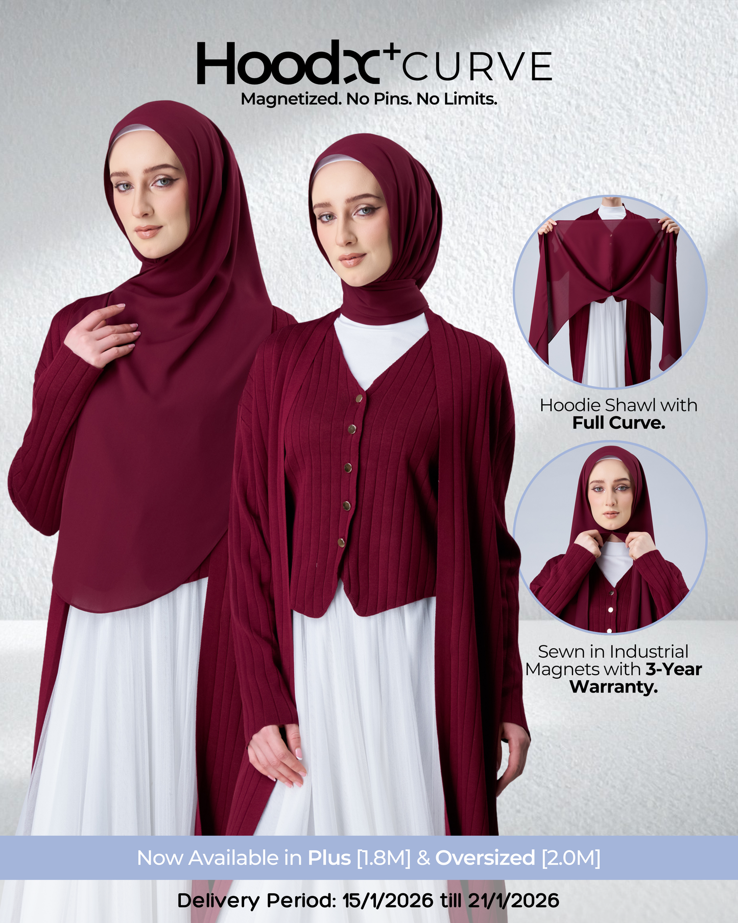 HoodX⁺Plus Curve in Romantic Crimson [Korean Chiffon]