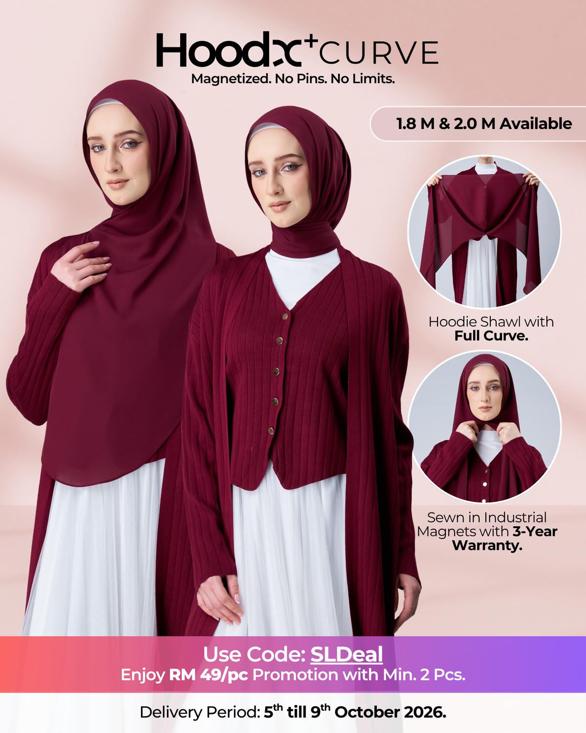 HoodX⁺Plus Curve in Romantic Crimson [Korean Chiffon]