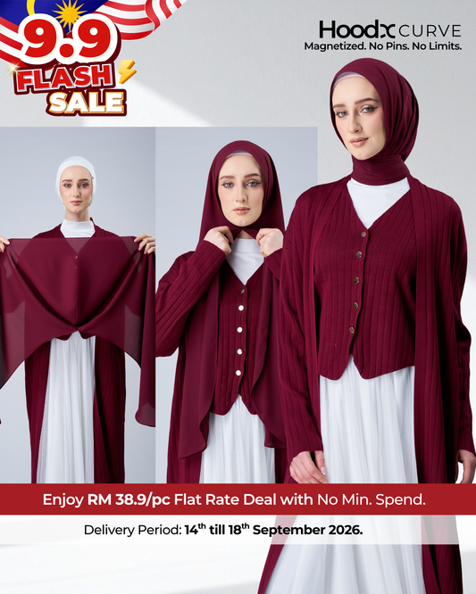 [9.9 Special] HoodX Curve in Romantic Crimson [Korean Chiffon]