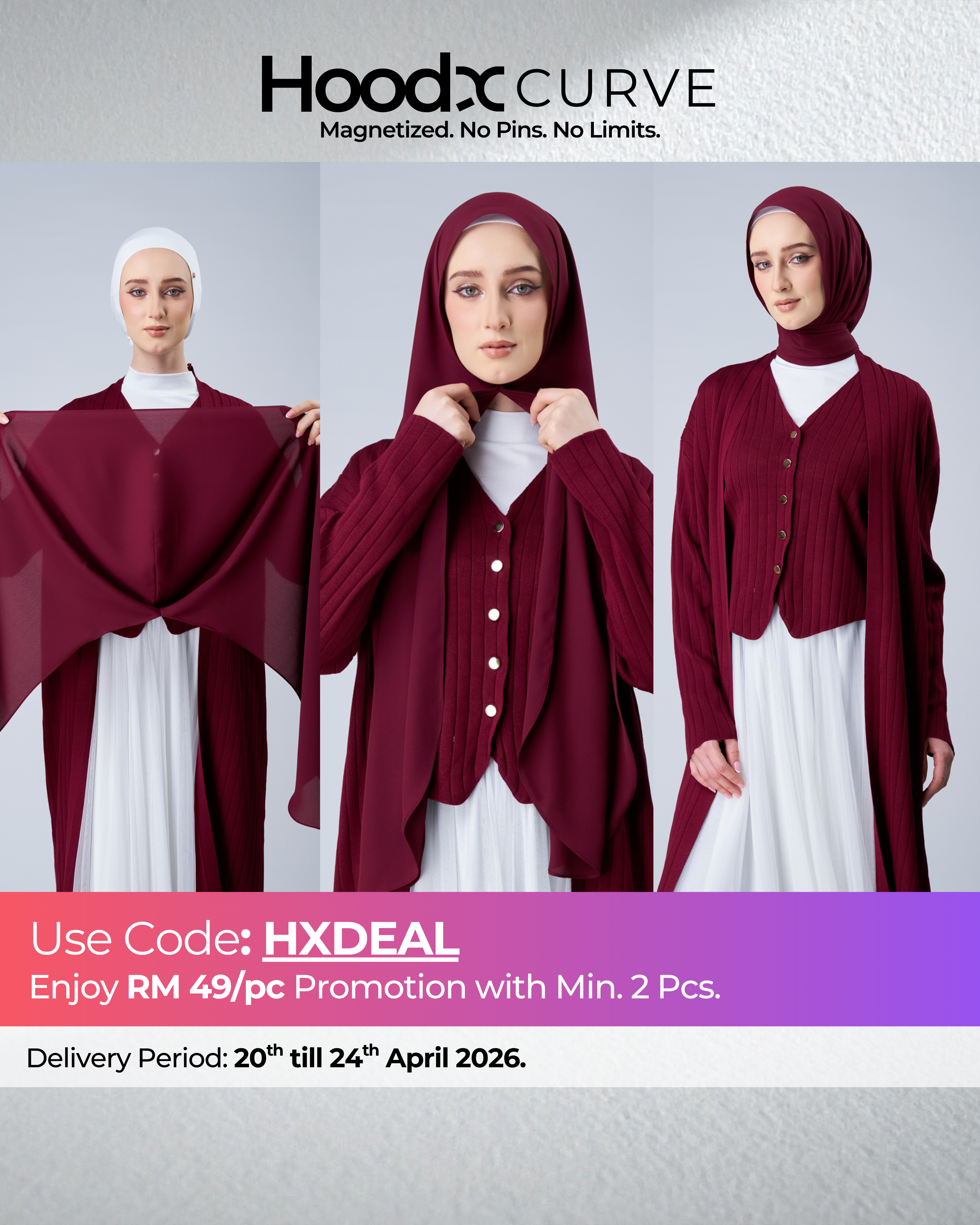 HoodX Curve in Romantic Crimson [Korean Chiffon]