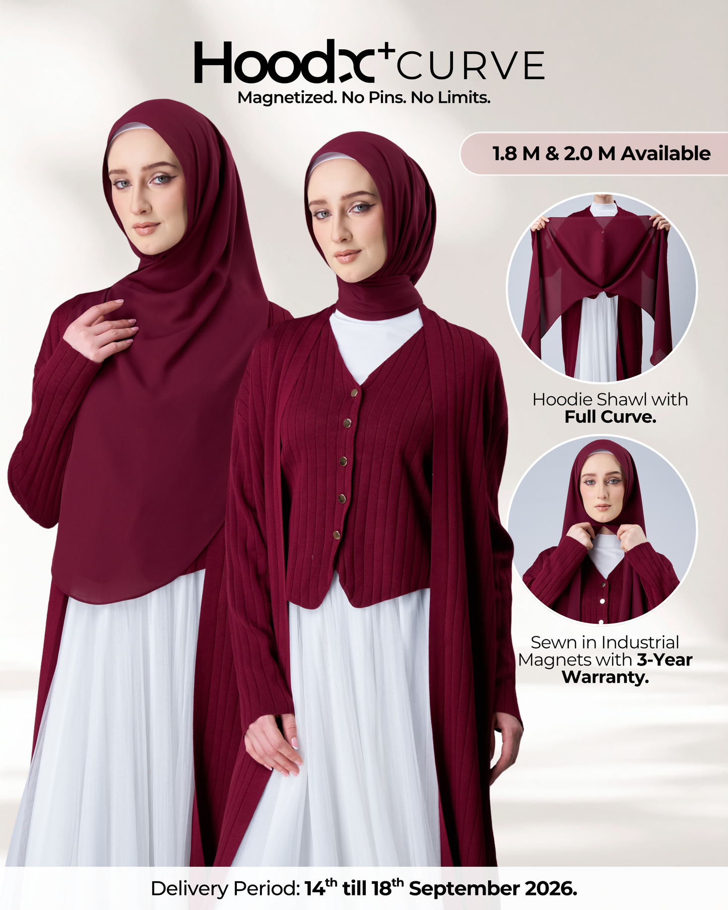 HoodX⁺Plus Curve in Romantic Crimson [Korean Chiffon]