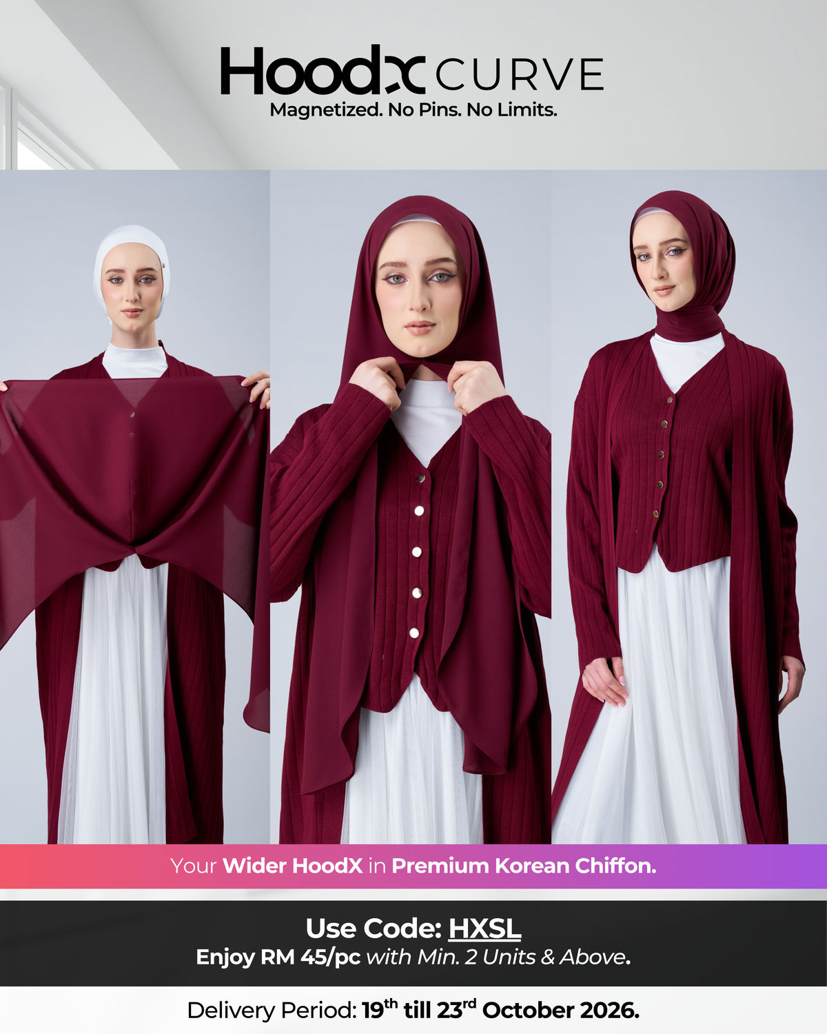 HoodX Curve in Romantic Crimson [Korean Chiffon]