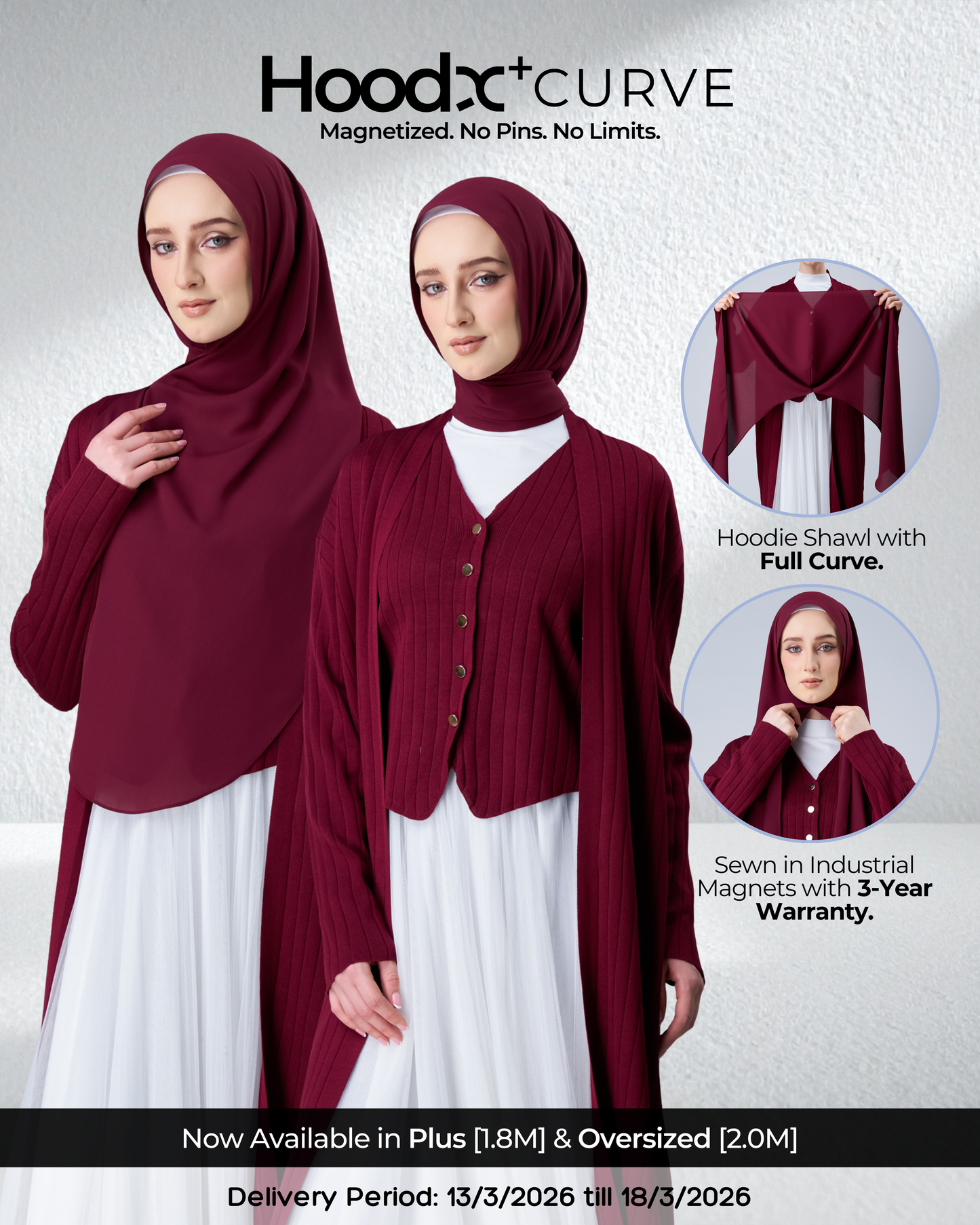 HoodX⁺Plus Curve in Romantic Crimson [Korean Chiffon]