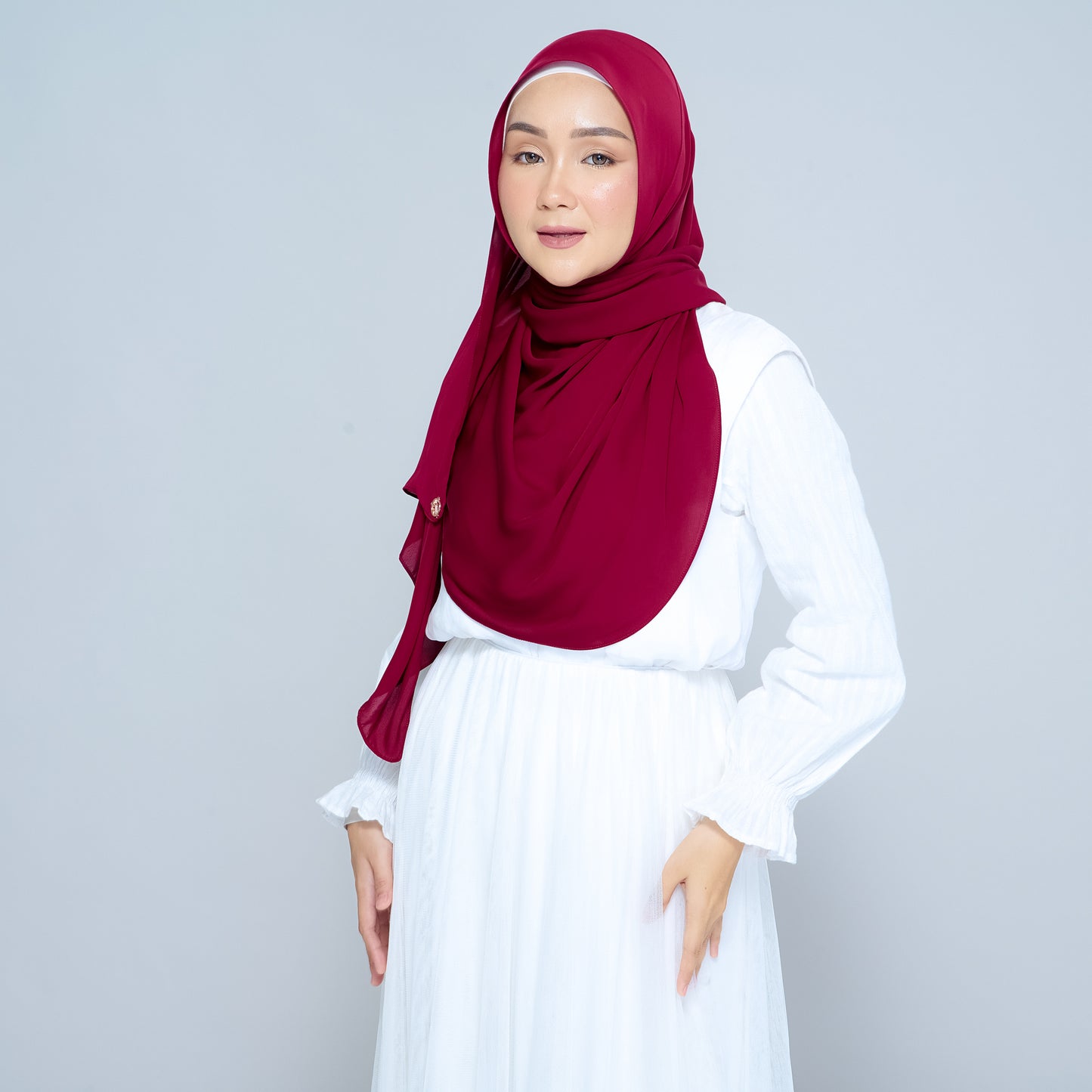 Semi-Instant Sarongje | Chiffon Silk in Crimson