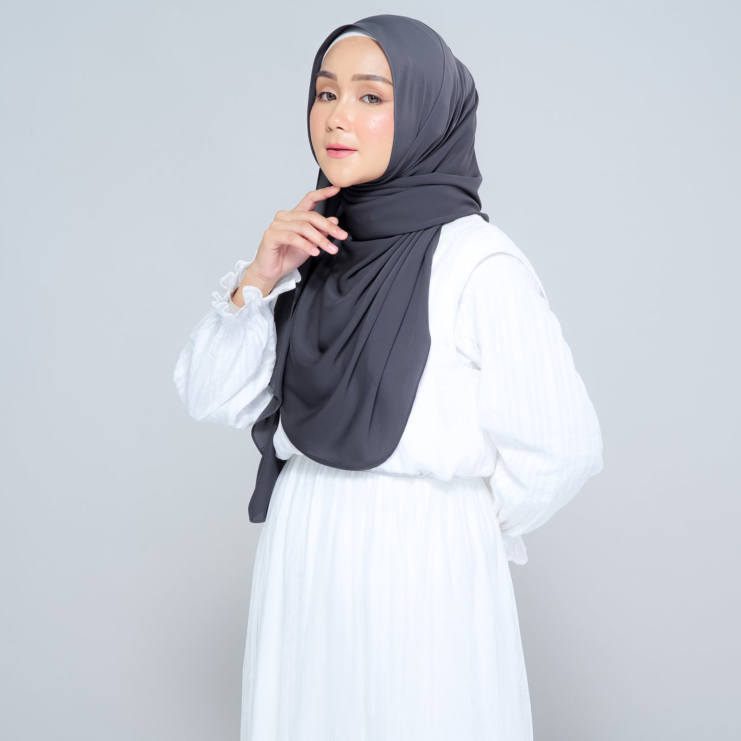 Semi-Instant Sarongje | Chiffon Silk in Dark Grey