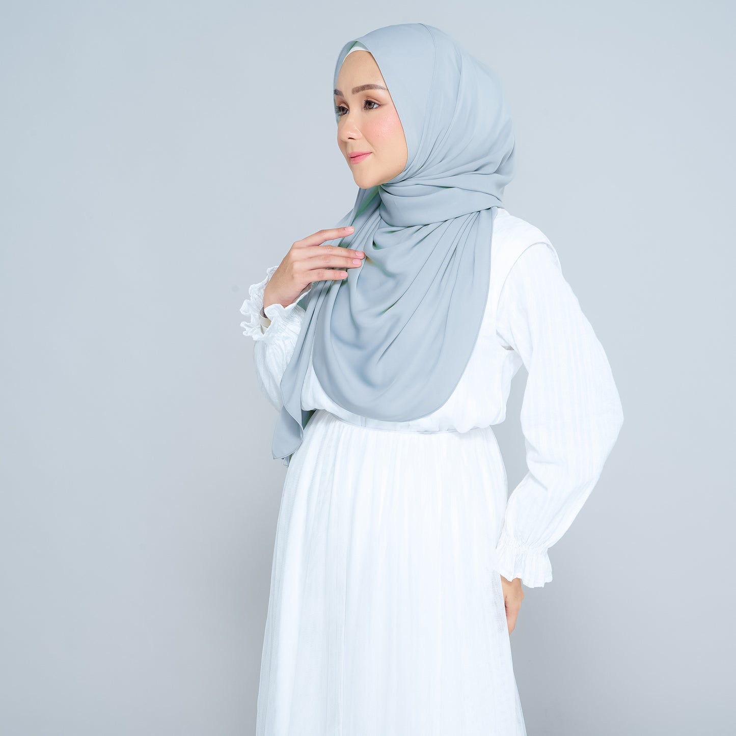 Semi-Instant Sarongje | Chiffon Silk in Dusty Blue