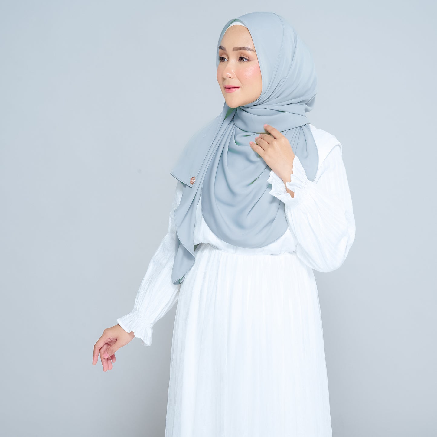 Semi-Instant Sarongje | Chiffon Silk in Dusty Blue