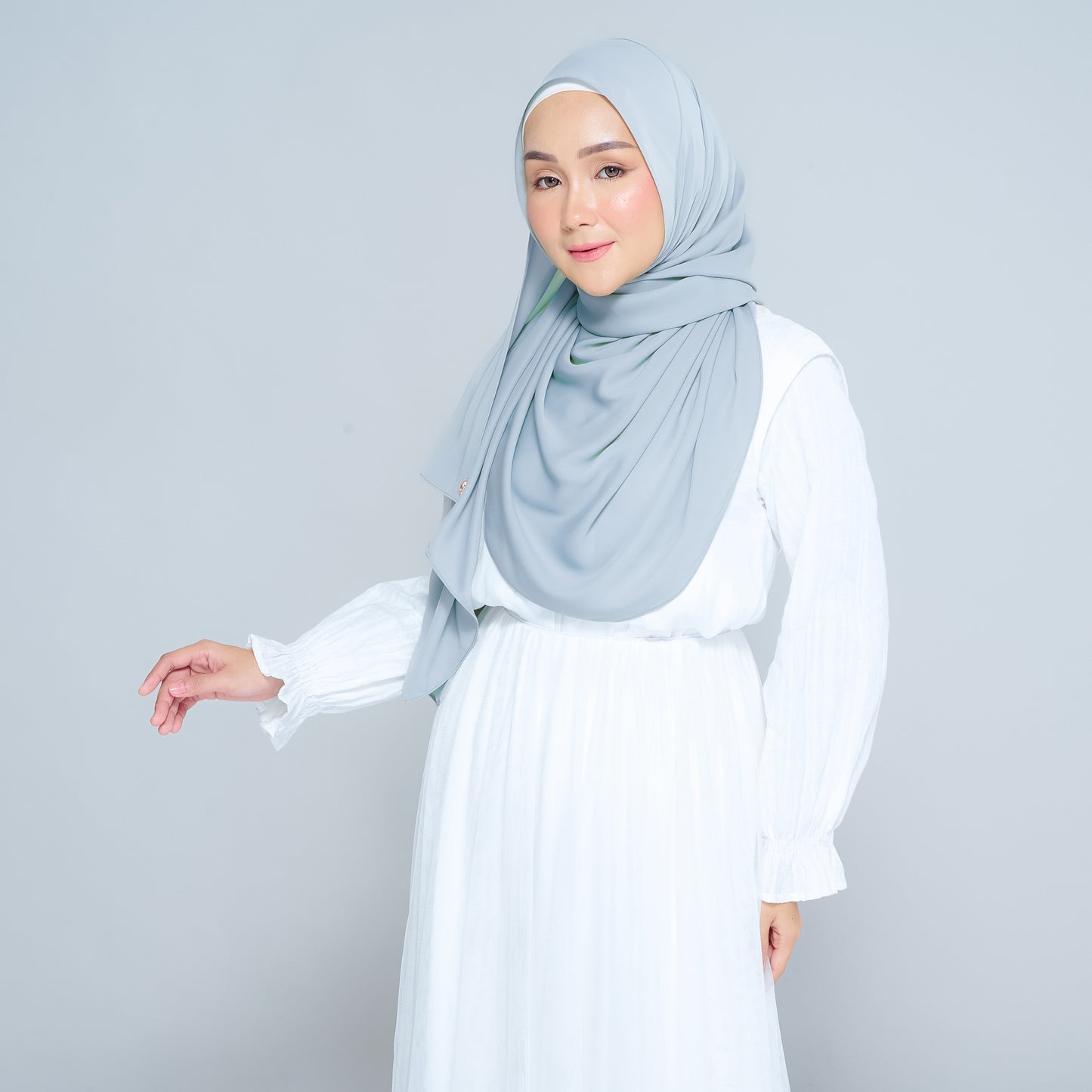 Semi-Instant Sarongje | Chiffon Silk in Dusty Blue