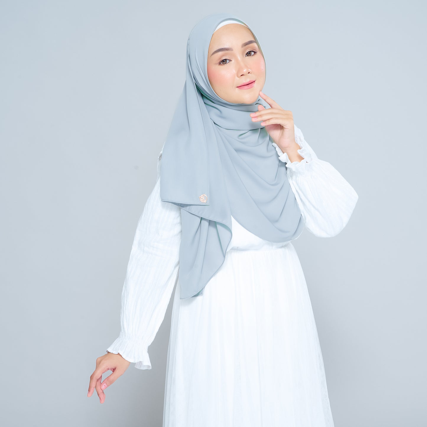 Semi-Instant Sarongje | Chiffon Silk in Dusty Blue