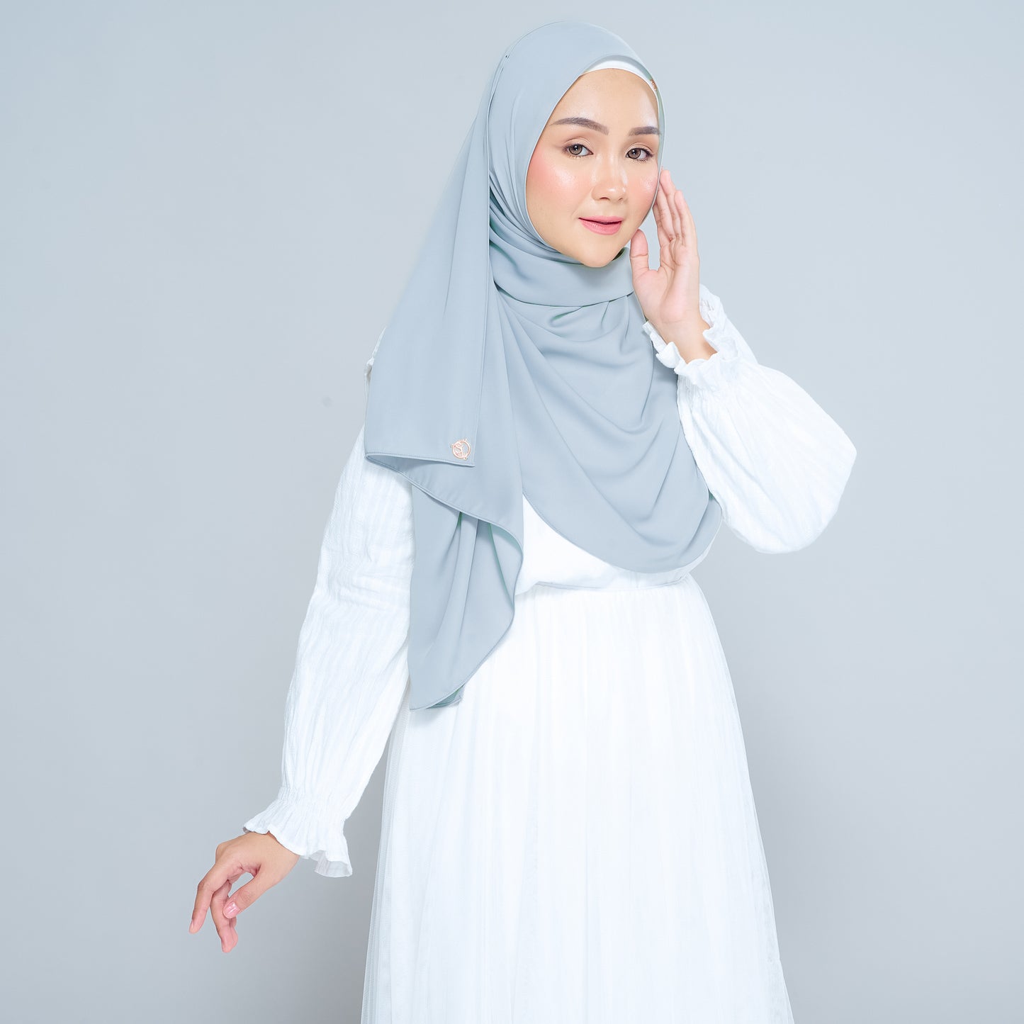 Semi-Instant Sarongje | Chiffon Silk in Dusty Blue