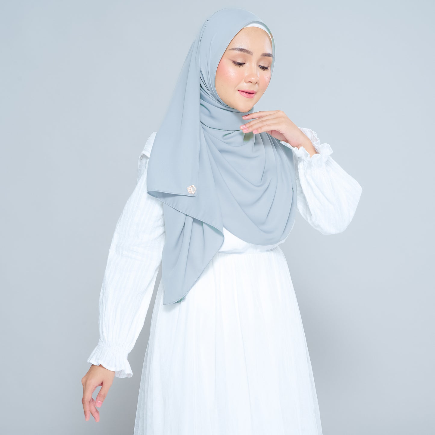 Semi-Instant Sarongje | Chiffon Silk in Dusty Blue