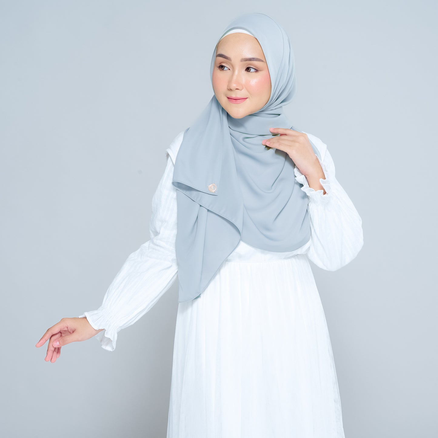 Semi-Instant Sarongje | Chiffon Silk in Dusty Blue