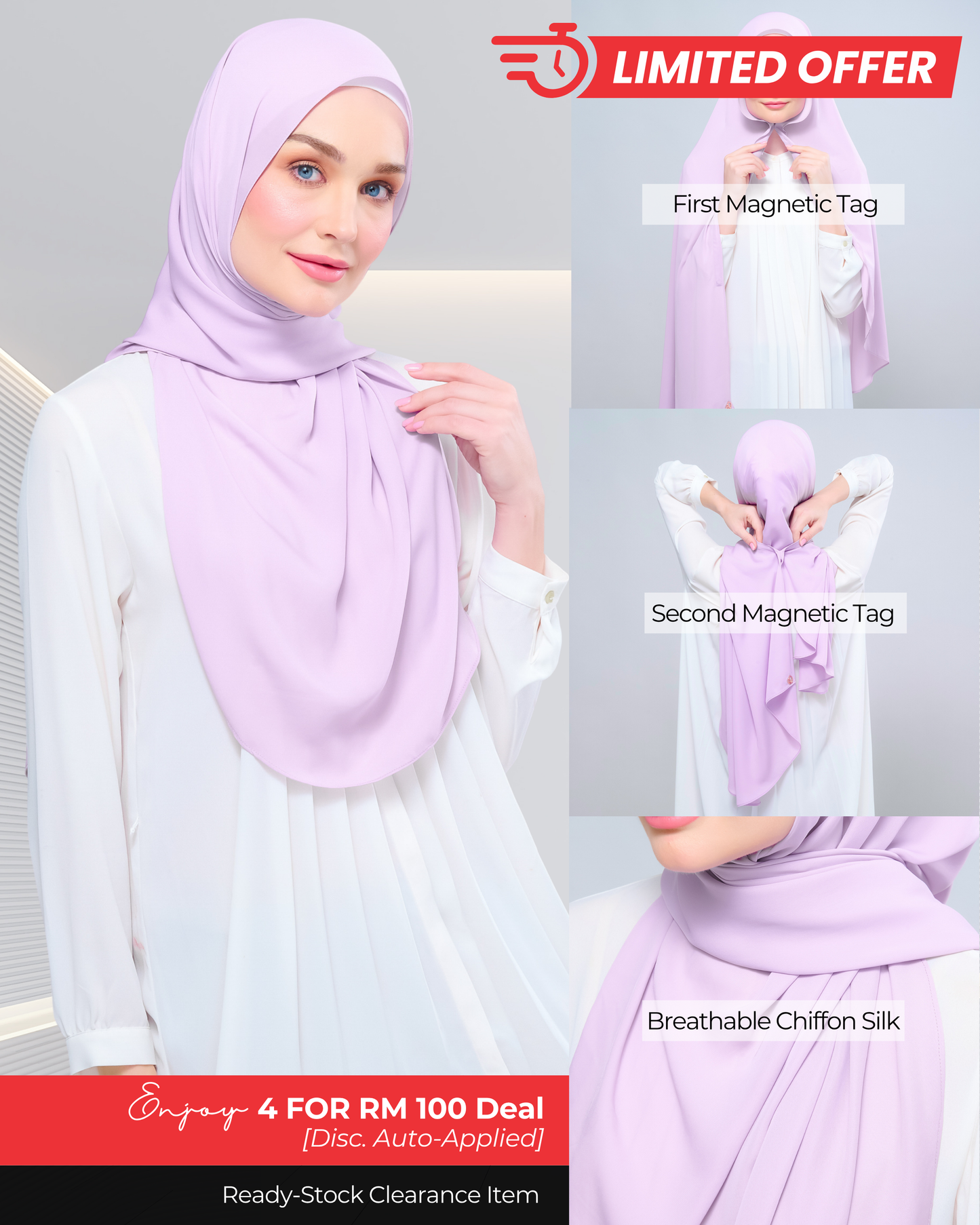 [Clearance Ready Stocks] Instant Tag n' Go Shawl l Chiffon Silk 2.0 in Soft Orchid