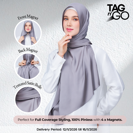 Instant Tag n' Go Shawl | Satin Bulle in Stone Grey