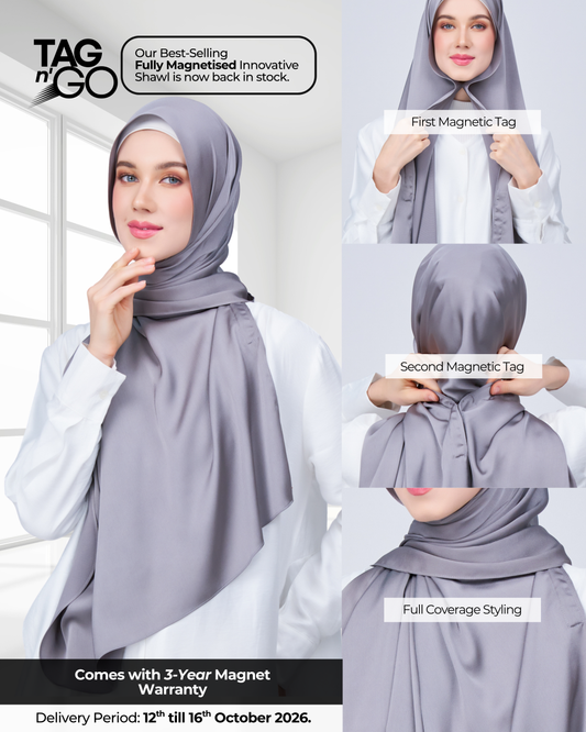 Instant Tag n' Go Shawl | Satin Bulle in Stone Grey
