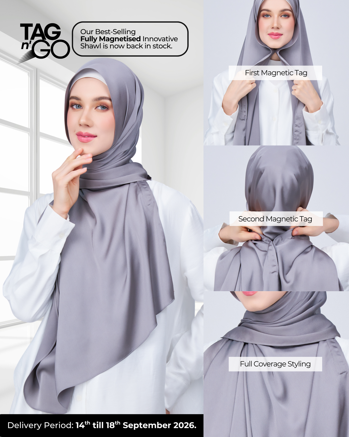 Instant Tag n' Go Shawl | Satin Bulle in Stone Grey