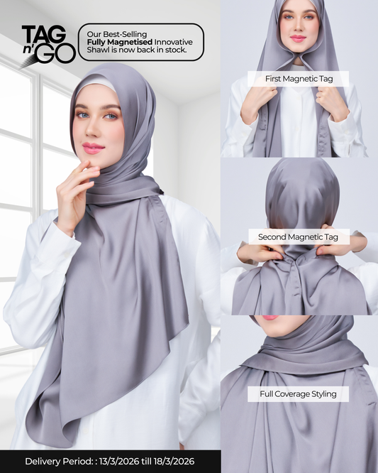 Instant Tag n' Go Shawl | Satin Bulle in Stone Grey