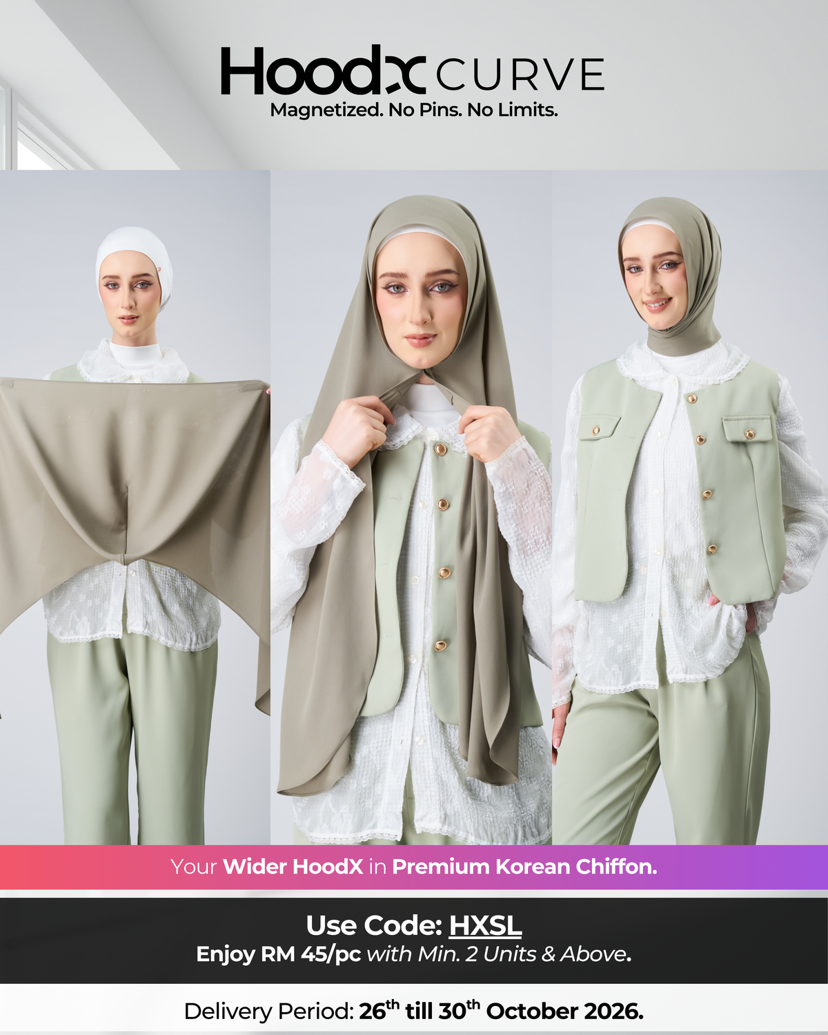 HoodX Curve in Thyme [Korean Chiffon]