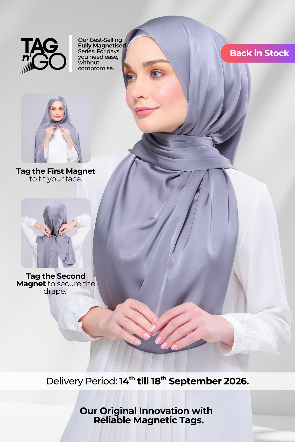 Instant Tag n' Go Shawl | Satin Silk in Titanium Grey