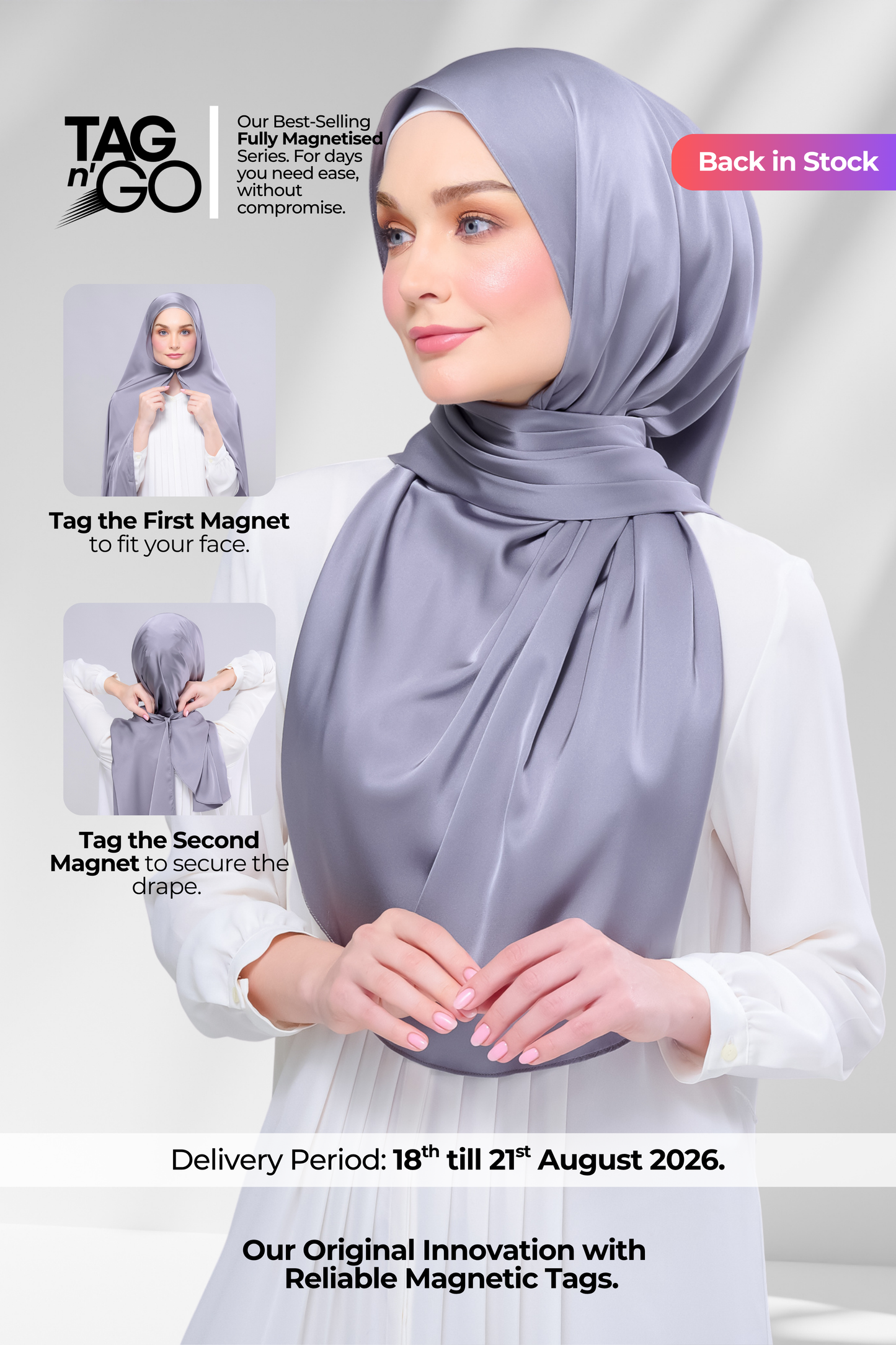 Instant Tag n' Go Shawl | Satin Silk in Titanium Grey