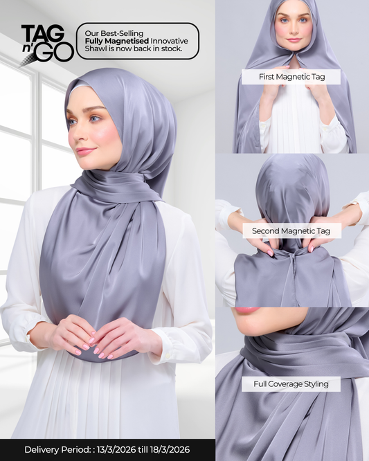 Instant Tag n' Go Shawl | Satin Silk in Titanium Grey