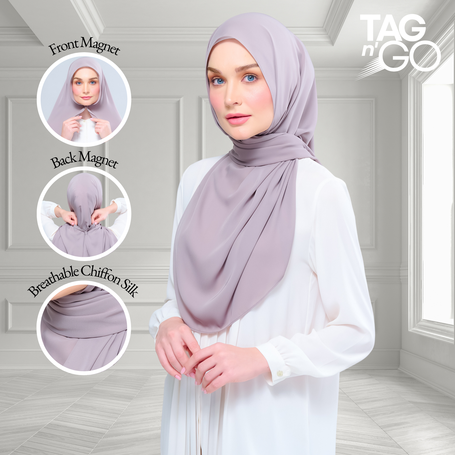 [As-Is] Instant Tag n' Go Shawl l Chiffon Silk in Ash Taupe