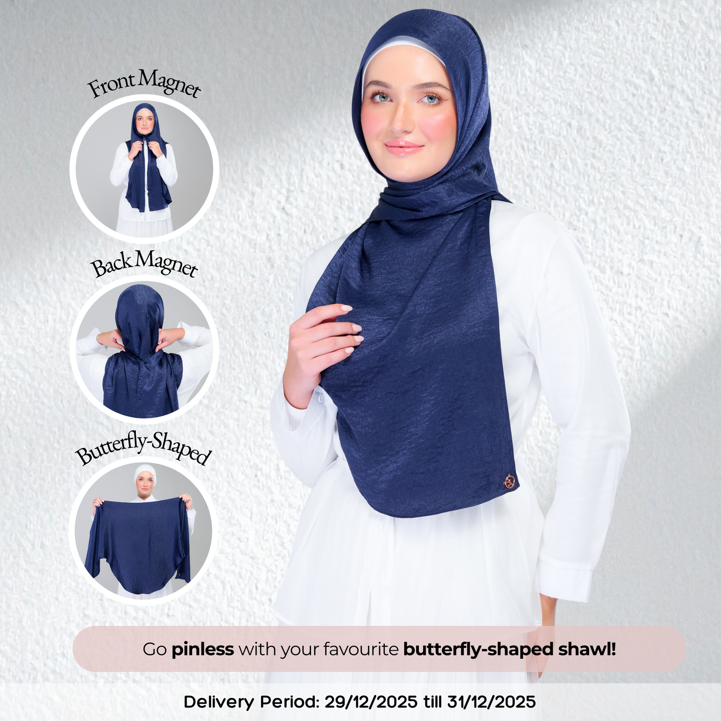 Instant Tag n' Go Butterfly | Textured Silk in Navy Blue