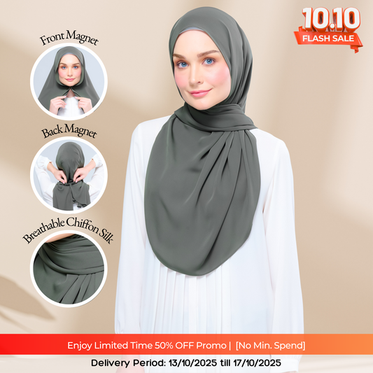 Instant Tag n' Go Shawl l Chiffon Silk 1.0 in Deep Pine