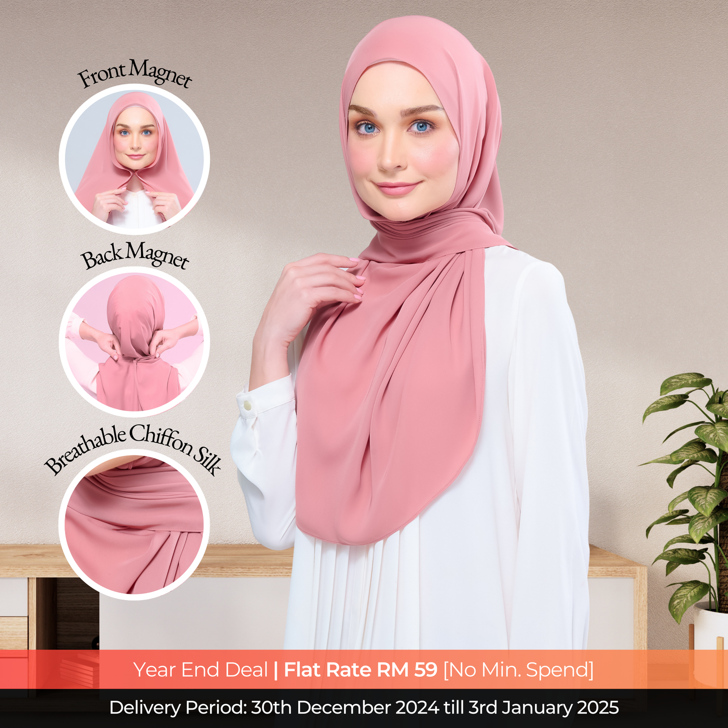 Instant Tag n' Go Shawl l Chiffon Silk 1.0 in Deep Rose