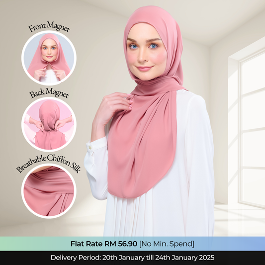 Instant Tag n' Go Shawl l Chiffon Silk 1.0 in Deep Rose