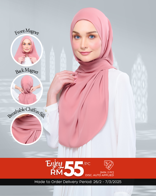 Instant Tag n' Go Shawl l Chiffon Silk 1.0 in Deep Rose