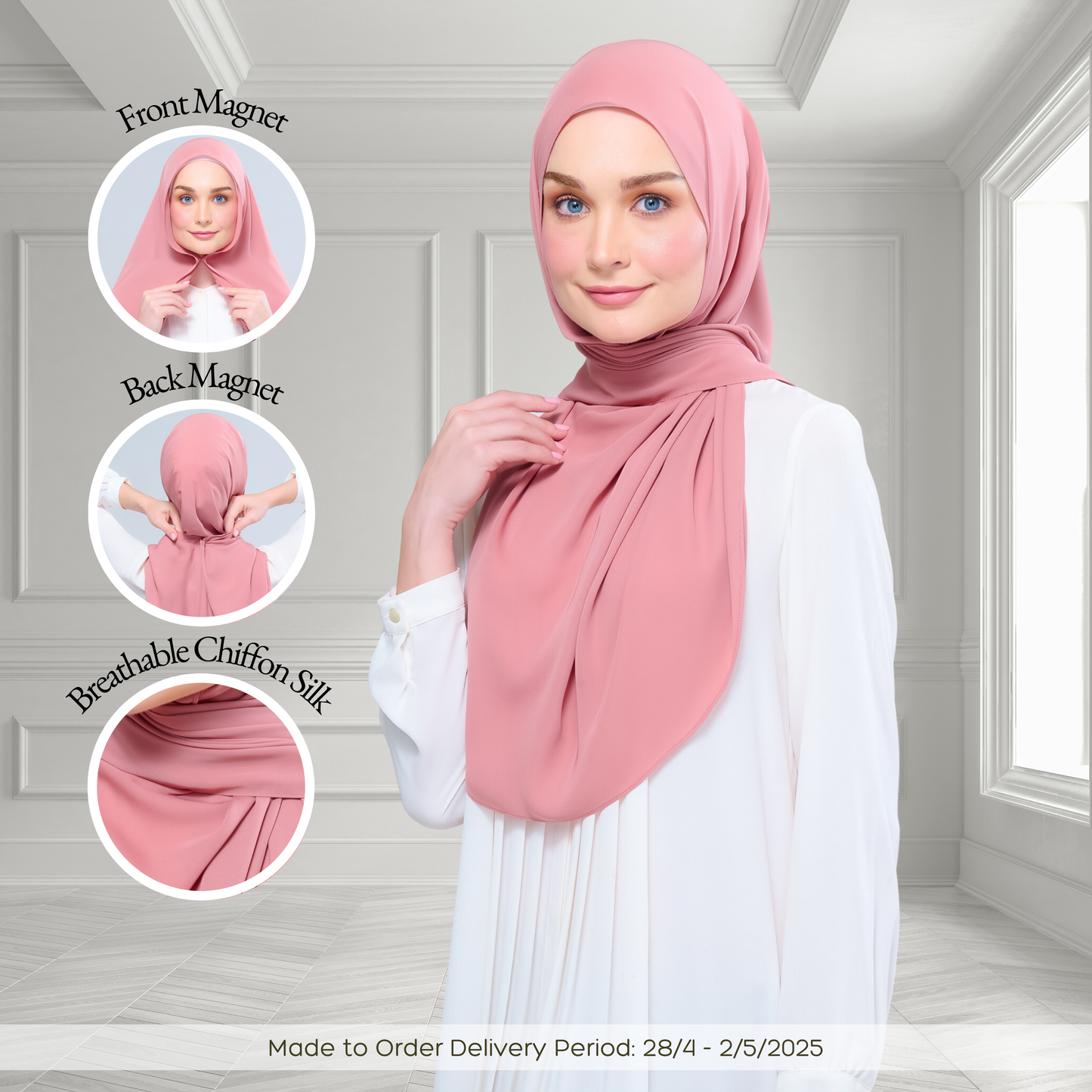 [As-Is] Instant Tag n' Go Shawl l Chiffon Silk in Deep Rose