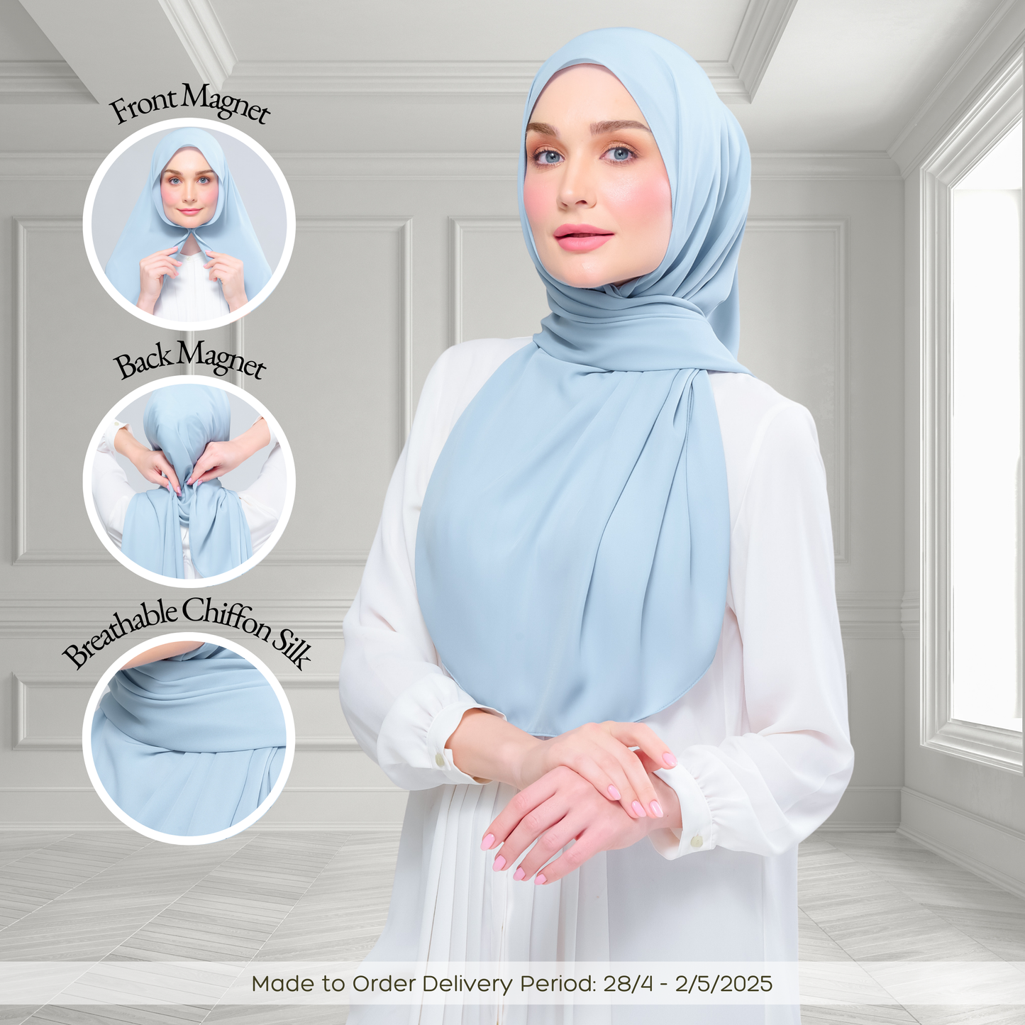 [As-Is] Instant Tag n' Go Shawl l Chiffon Silk in Dusty Blue
