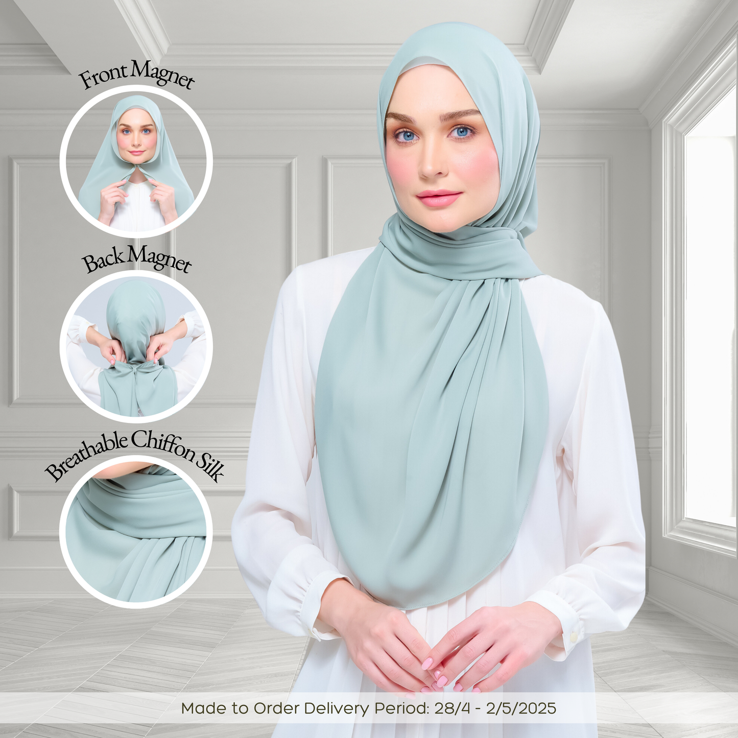 [As-Is] Instant Tag n' Go Shawl l Chiffon Silk in Dusty Green