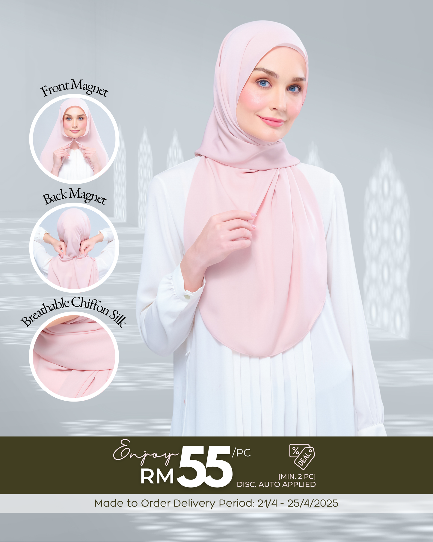Instant Tag n' Go Shawl l Chiffon Silk 1.0 in Dusty Rose
