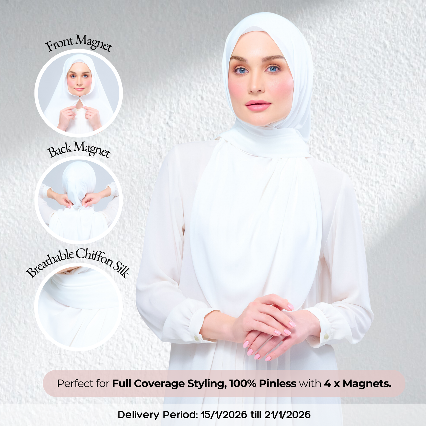 Instant Tag n' Go Shawl l Chiffon Silk 1.0 in Ivory White