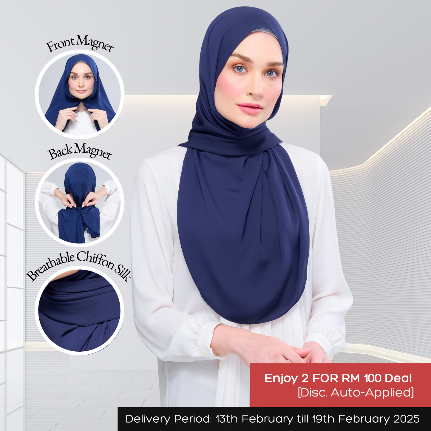 Instant Tag n' Go Shawl l Chiffon Silk 1.0 in Navy Blue