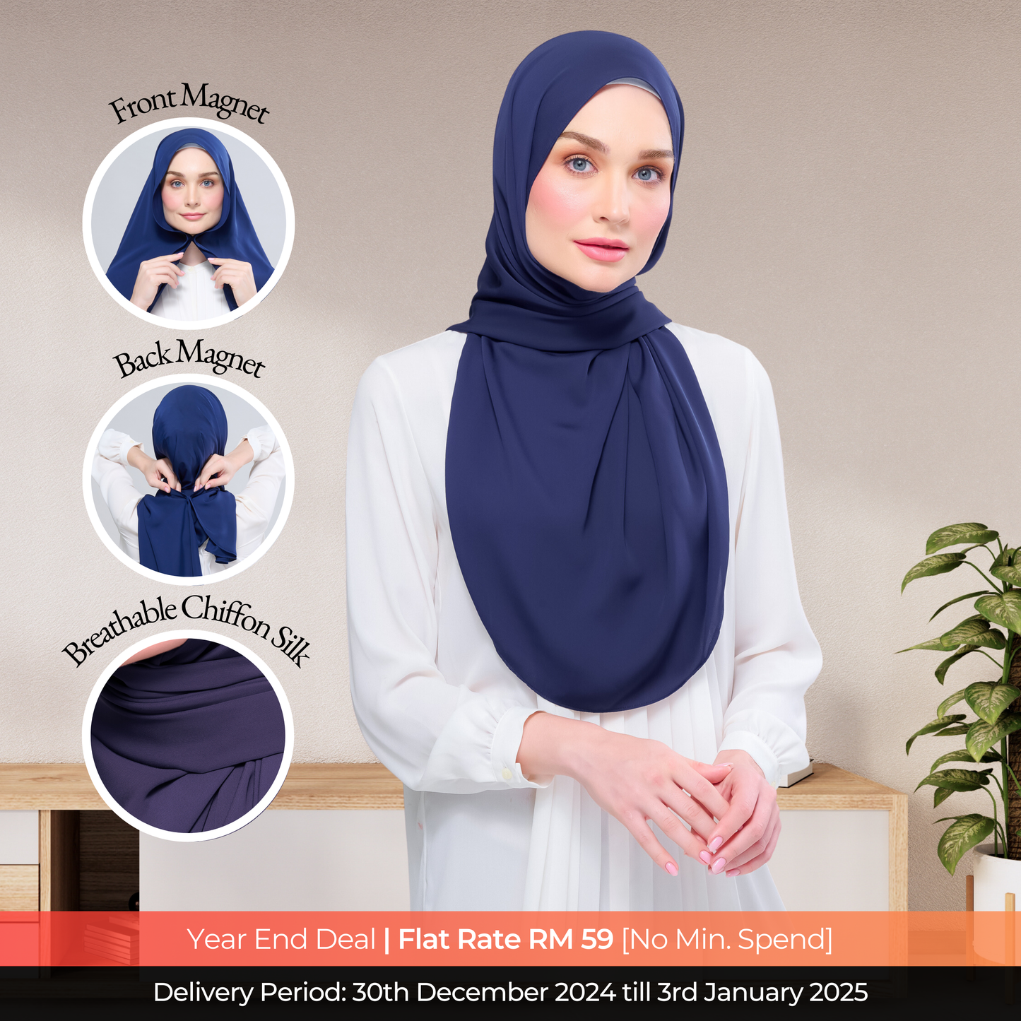 Instant Tag n' Go Shawl l Chiffon Silk 1.0 in Navy Blue