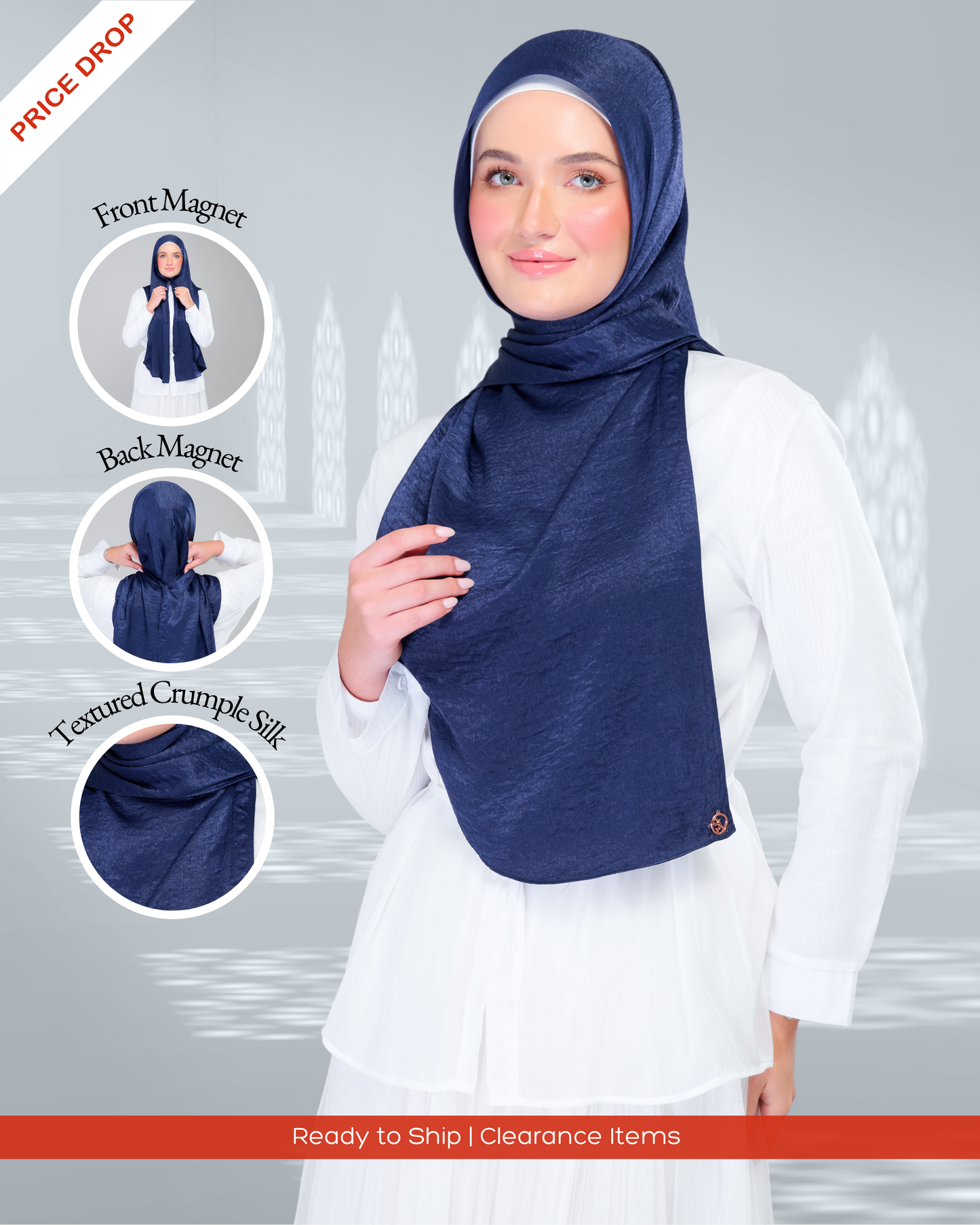 Instant Tag n' Go Shawl | Textured Silk in Navy Blue