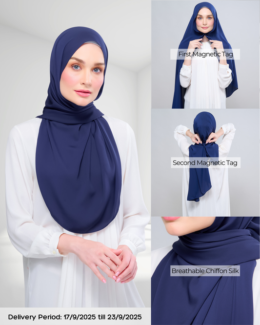 Instant Tag n' Go Shawl l Chiffon Silk 1.0 in Navy Blue