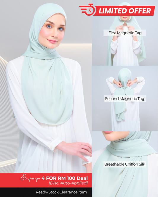 [Clearance Ready Stocks] Instant Tag n' Go Shawl l Chiffon Silk 1.0 in Pistachio Green