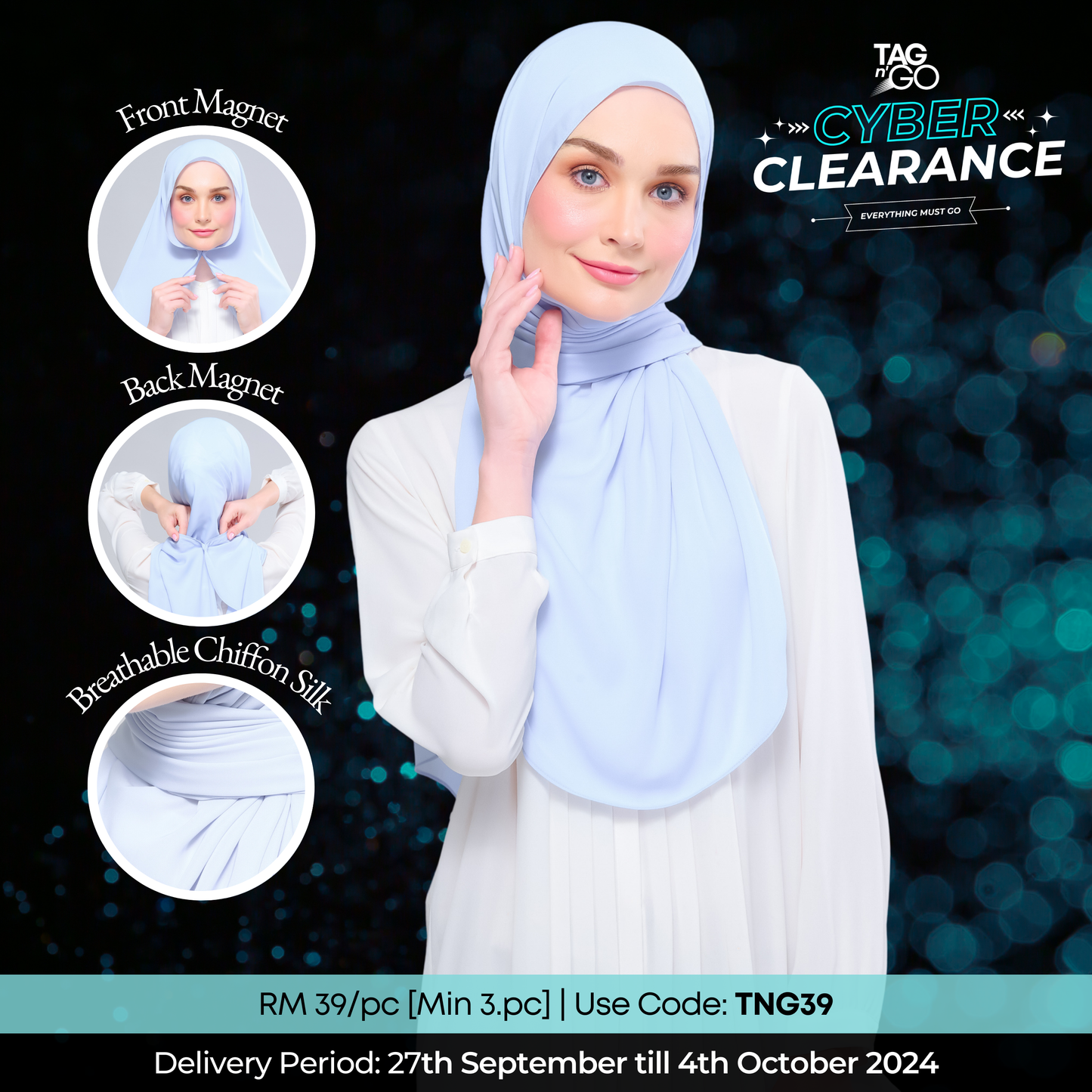 [TCC] Instant Tag n' Go Shawl l Chiffon Silk 1.0 in Powder Blue