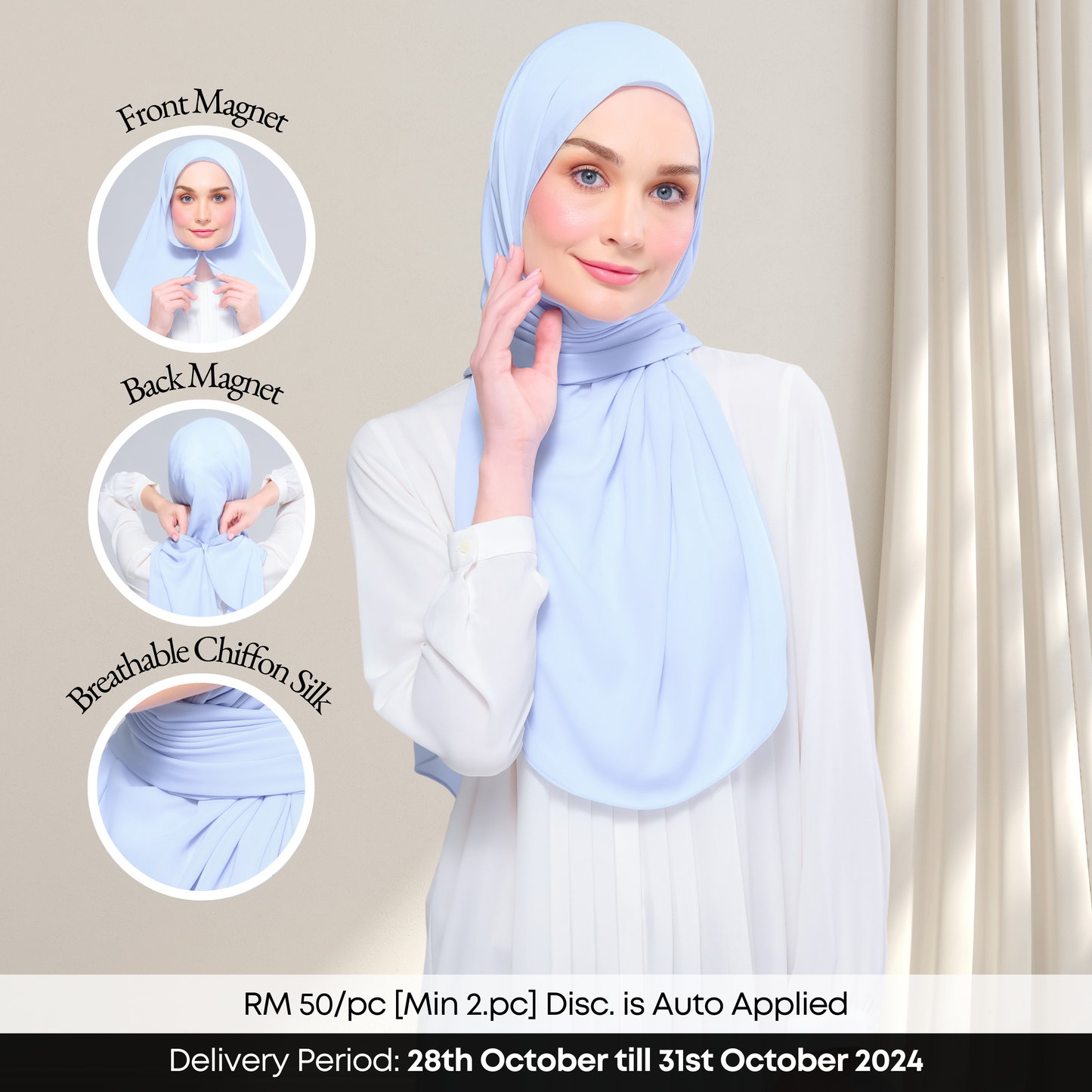 Instant Tag n' Go Shawl l Chiffon Silk 1.0 in Powder Blue