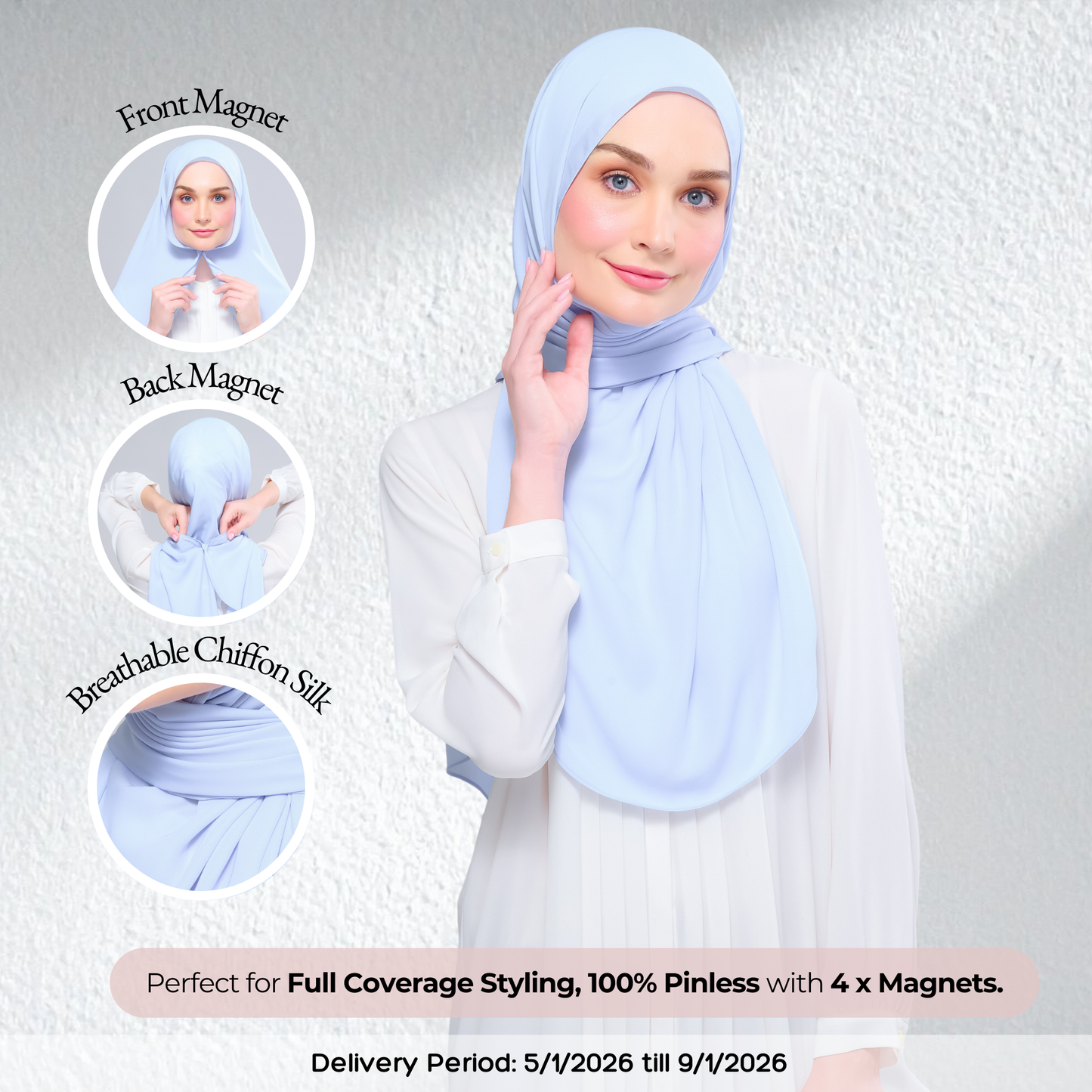 Instant Tag n' Go Shawl l Chiffon Silk 1.0 in Powder Blue