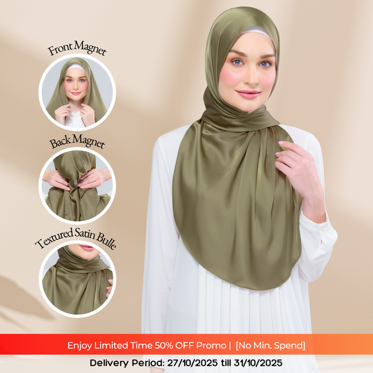 Instant Tag n' Go Shawl | Satin Bulle in Olive Green
