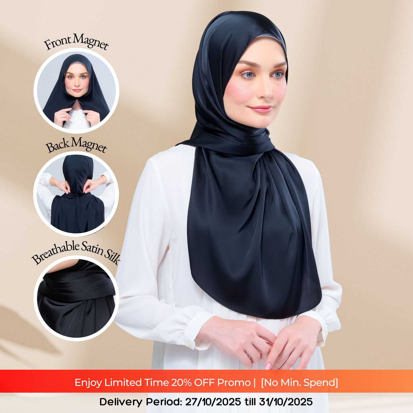 Instant Tag n' Go Shawl | Satin Silk in Pitch Black