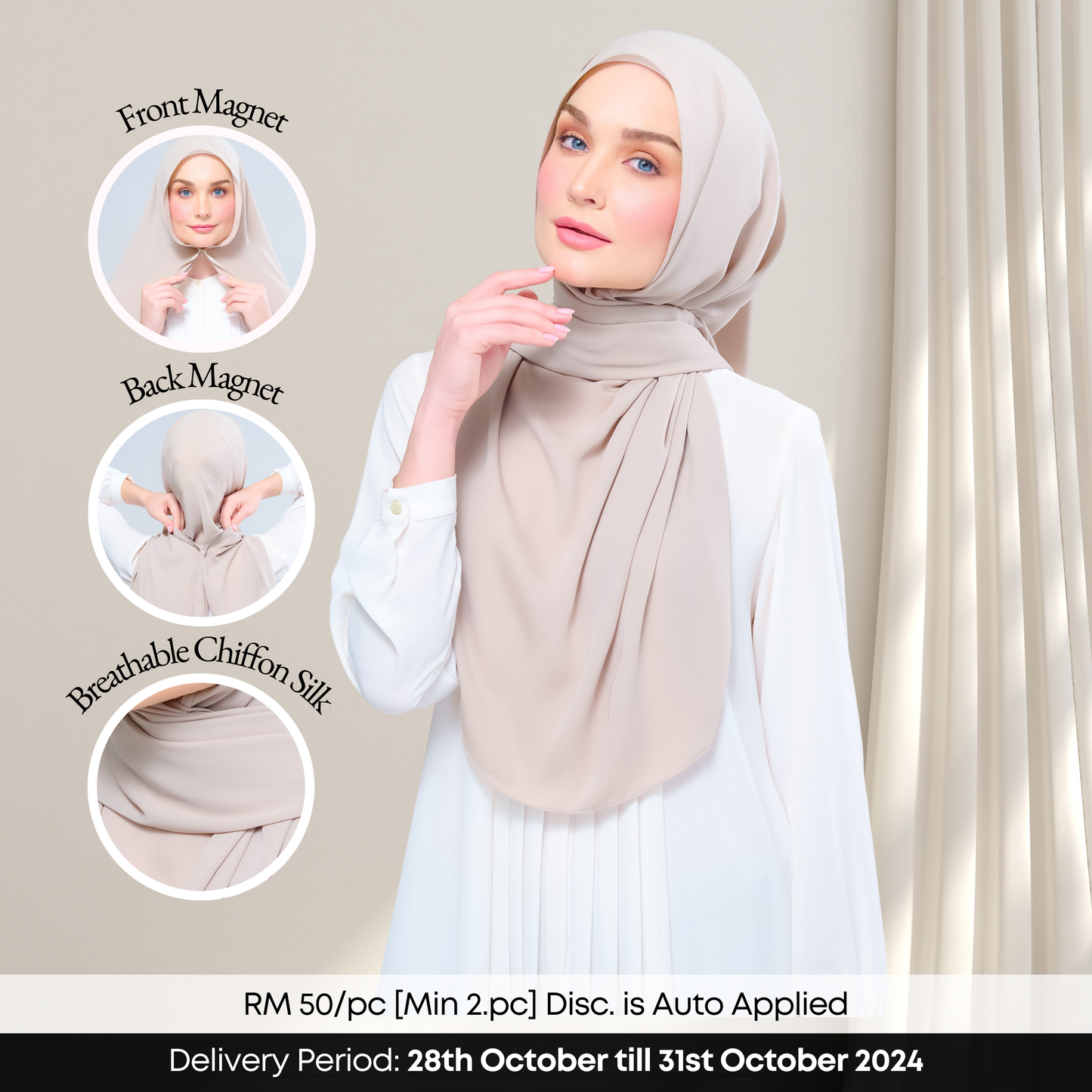 Instant Tag n' Go Shawl  l Chiffon Silk 1.0 in Taupe